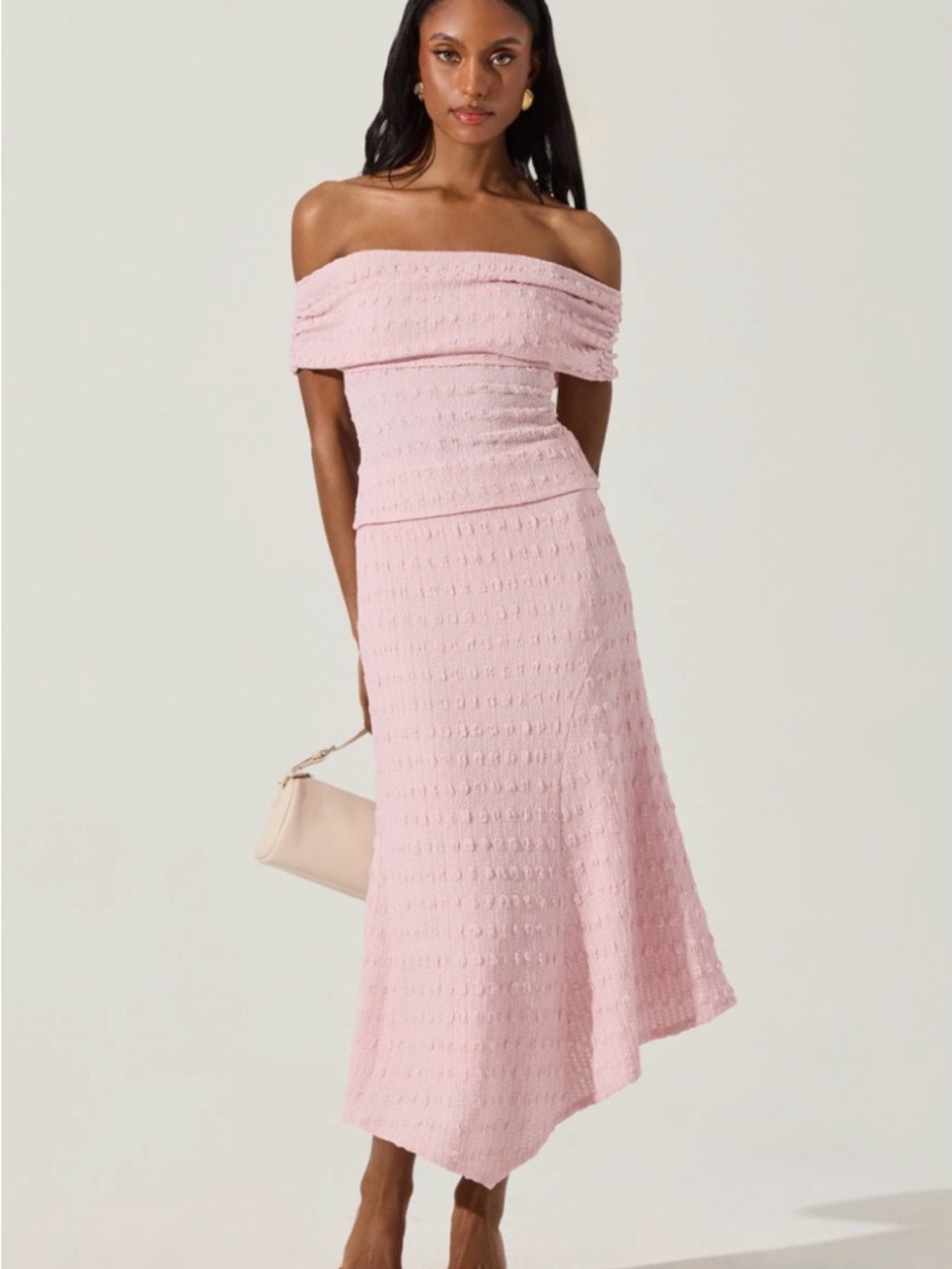 Astr Pink Asymmetrical Textured Midi Skirt